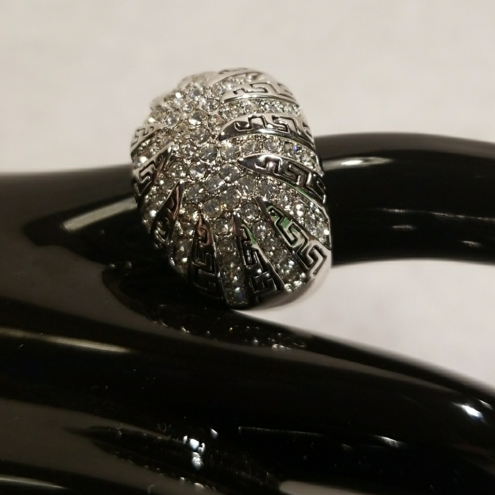 Silver Plate Crystal Dome Ring - image 4